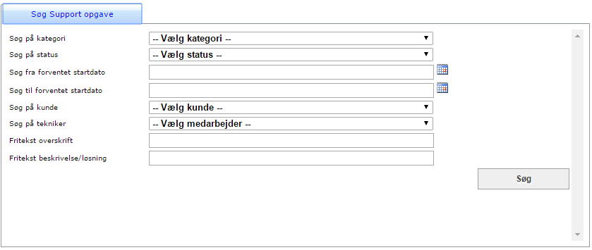 søge funktion i support modul